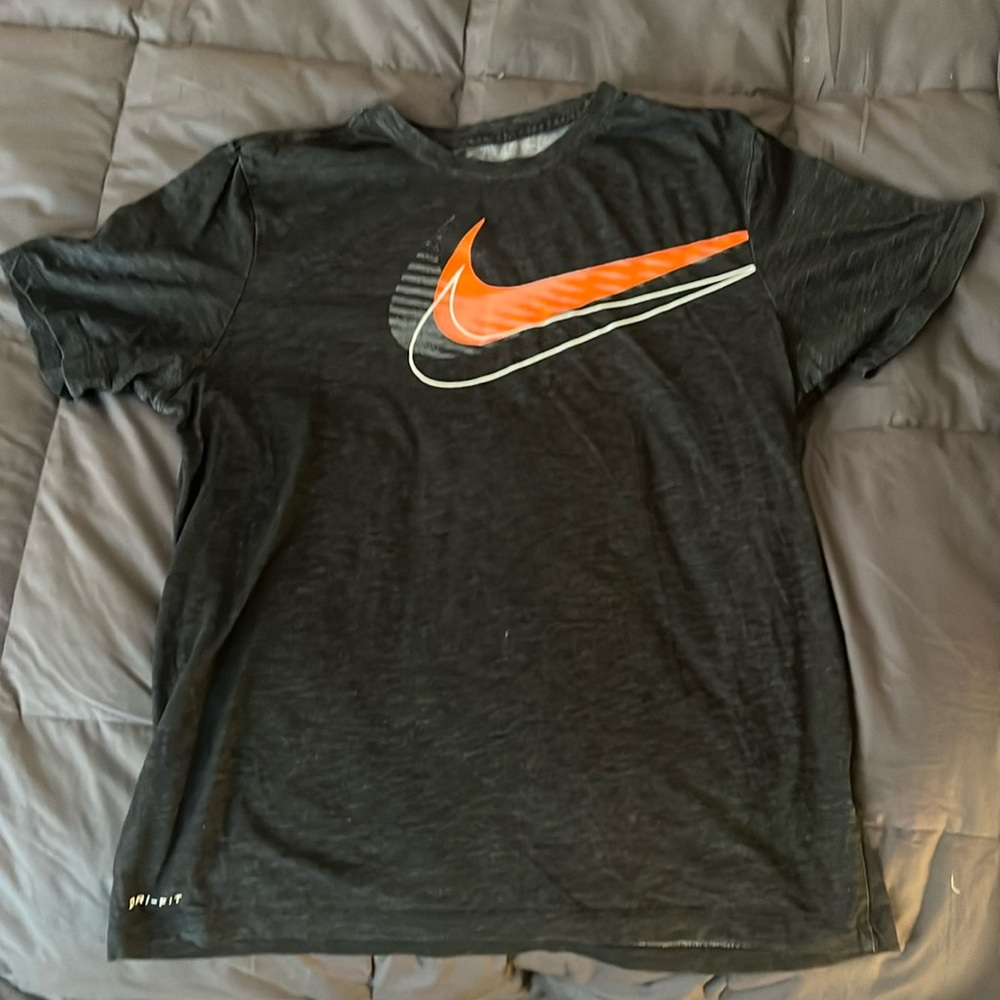 Nike swoosh Dri Fit Black with Orange Swoosh Size L Excellent preloved condition
